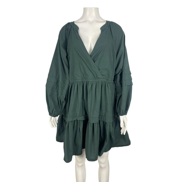 Madewell Crinkle Poplin Wrap Mini Dress Medium Green Drawstring Waist - Picture 4 of 11